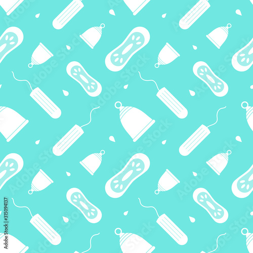 Vector seamless pattern background with female hygiene products.