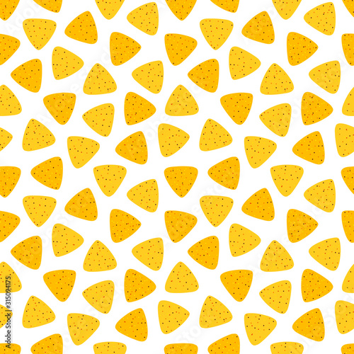 Vector sesmless pattern background with nachos or tortilla chips.