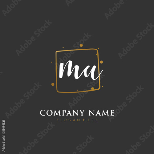  Handwritten initial letter M A MA for identity and logo. Vector logo template with handwriting and signature style.