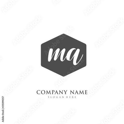  Handwritten initial letter M A MA for identity and logo. Vector logo template with handwriting and signature style.