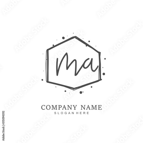  Handwritten initial letter M A MA for identity and logo. Vector logo template with handwriting and signature style.