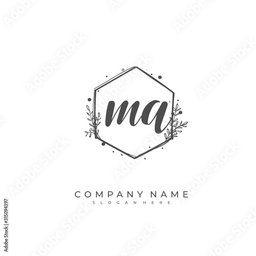  Handwritten initial letter M A MA for identity and logo. Vector logo template with handwriting and signature style.