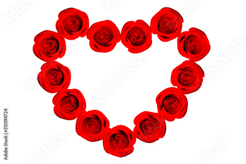 Red rose arranged to be heart shape isolated on white background, 3D rendering