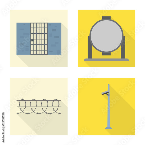 Vector illustration of security and police icon. Set of security and detention stock symbol for web.