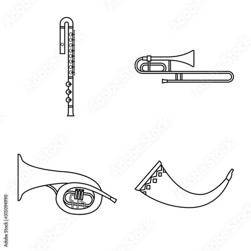 Vector design of woodwind and instrument symbol. Set of woodwind and play vector icon for stock.
