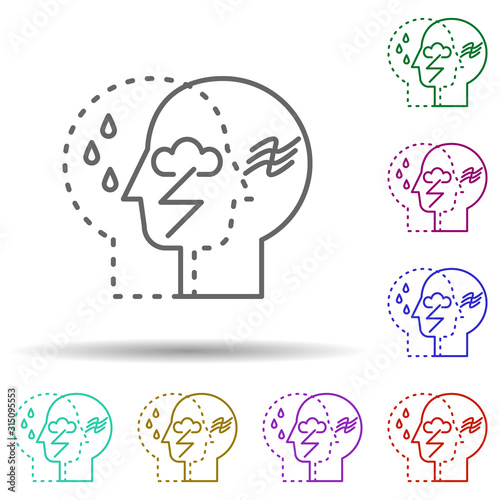 Human internal conflict in mind in multi color style icon. Simple thin line, outline vector of human mind icons for ui and ux, website or mobile application