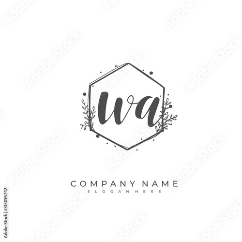 Handwritten initial letter W A WA for identity and logo. Vector logo template with handwriting and signature style.