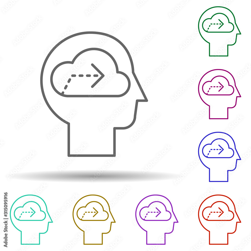 Human, cloud, arrow in mind in multi color style icon. Simple thin line, outline vector of human mind icons for ui and ux, website or mobile application Human, cloud, arrow in mind in multi color style icon. Simple thin line, outline vector of human mind icons for ui and ux, website or mobile application