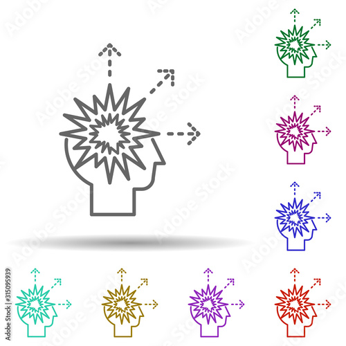 Human, explosion in mind in multi color style icon. Simple thin line, outline vector of human mind icons for ui and ux, website or mobile application