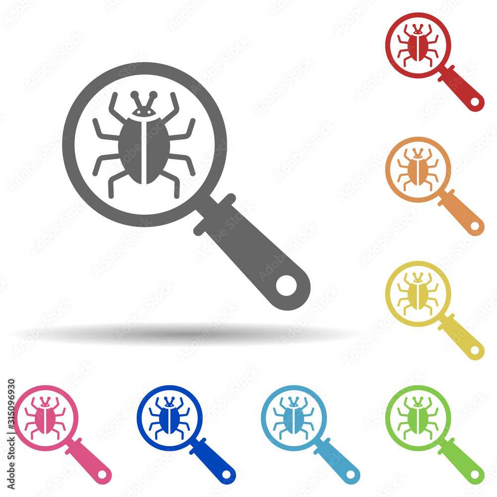 Bug inspection, computer virus, corrupted file in multi color style icon. Simple glyph, flat vector of internet security icons for ui and ux, website or mobile application Bug inspection, computer virus, corrupted file in multi color style icon. Simple glyph, flat vector of internet security icons for ui and ux, website or mobile application