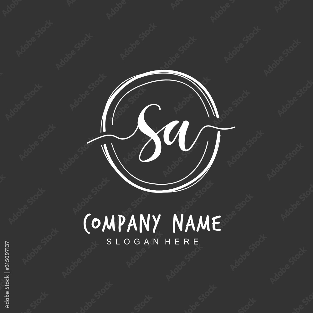 Handwritten initial letter S A SA for identity and logo. Vector logo template with handwriting and signature style. Handwritten initial letter S A SA for identity and logo. Vector logo template with handwriting and signature style.
