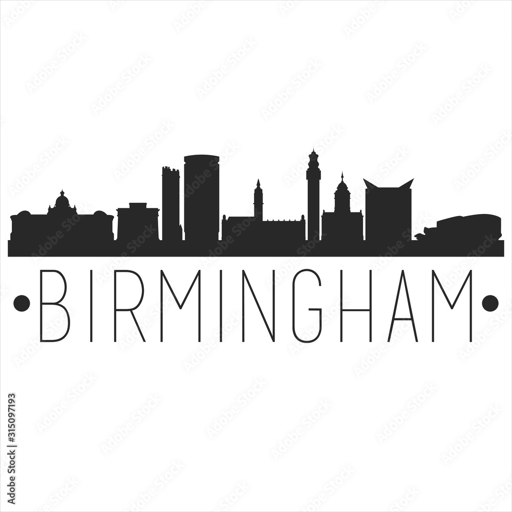 Birmingham England. City Skyline. Silhouette City. Design Vector. Famous Monuments.