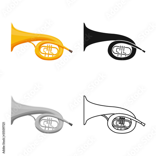 Vector illustration of bugle and trumpet sign. Web element of bugle and wind vector icon for stock.