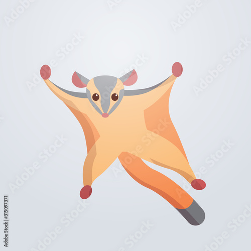 flying fox sugar glider icon cartoon endangered wild animal pteropus vampyrus symbol with shadow wildlife species fauna concept flat vector illustration