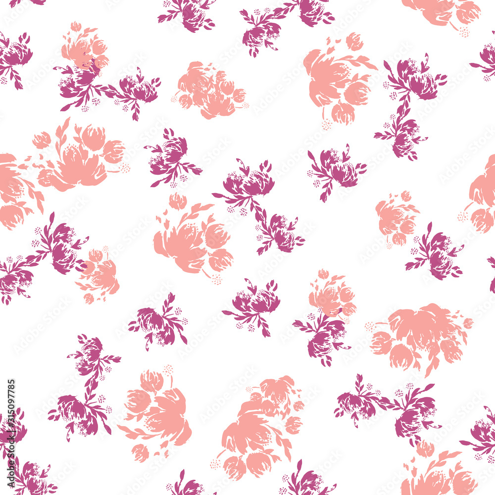 Obraz premium Flower scribble pattern. Romantic artistic textile vector print surface design background