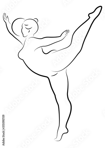 Gymnastics Silhouette of a girl with a ball. The woman is overweight, a large body. The girl is a full figure. Vector illustration