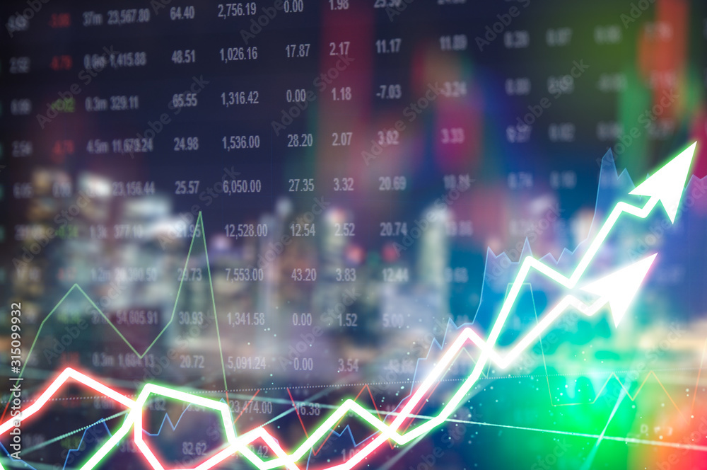 Stock market digital graph chart on LED display concept. A large display of daily stock market price and quotation. Indicator financial forex trade education background. Stock market digital graph chart on LED display concept. A large display of daily stock market price and quotation. Indicator financial forex trade education background.
