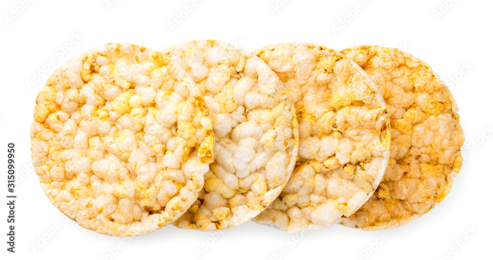 Round rice bread on a white background. The view of top Round rice bread on a white background. The view of top