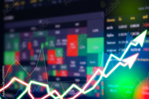 Stock market digital graph chart on LED display concept. A large display of daily stock market price and quotation. Indicator financial forex trade education background. © TaweeW.asurut