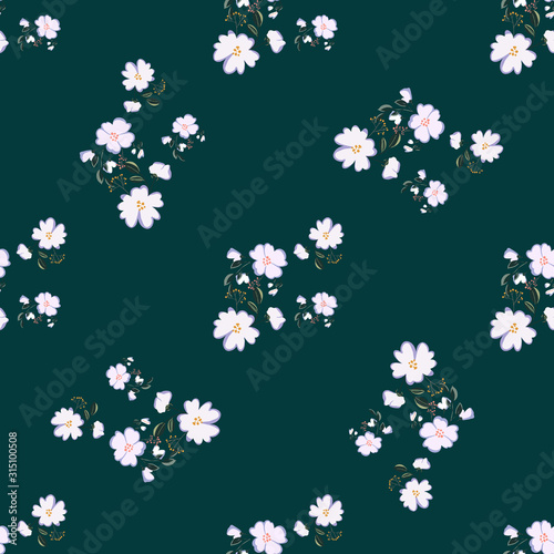 Seamless pattern with colorful hand drawn flowers. Original textile, wrapping paper, wall art surface design. Vector illustration. Floral simple minimalistic graphic design