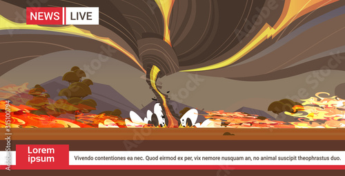 live brodcasting dangerous wildfire australia bush fire development dry woods burning trees global warming natural disaster breaking news concept intense orange flames horizontal copy space vector