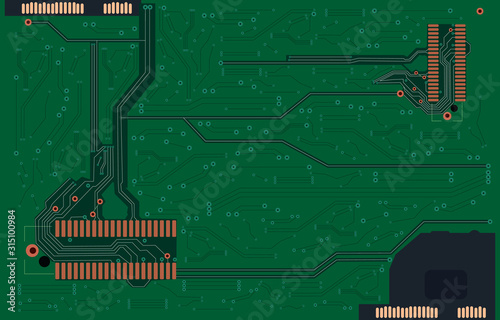 Vector Technology Background, Green Circuit, Computer.
