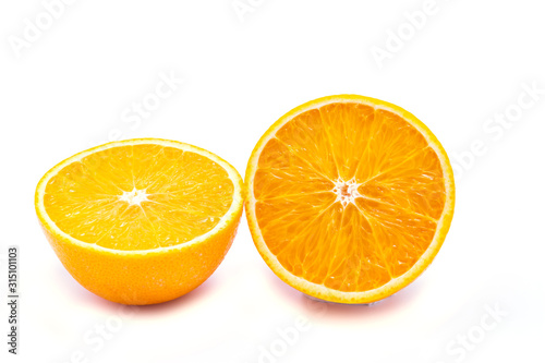 The Orange is half the ball on the white background with clipping path