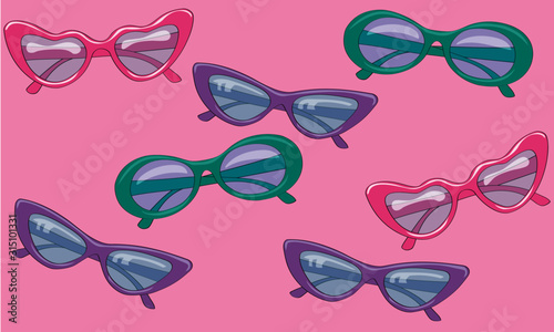 The Series of Multi-Colored Patterns With Retro Glasses. It can be used for fabric and for gift paper