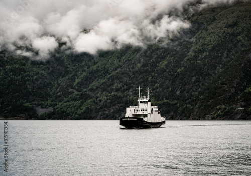 ferry sailing through the fjord