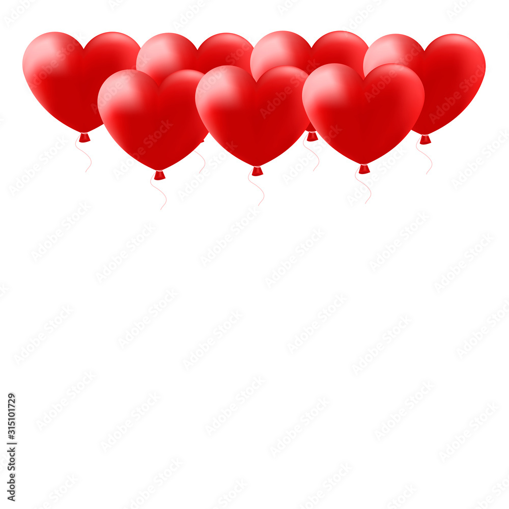 Red heart balloons frame. Greeting romantic decoration. Vector love illustration.