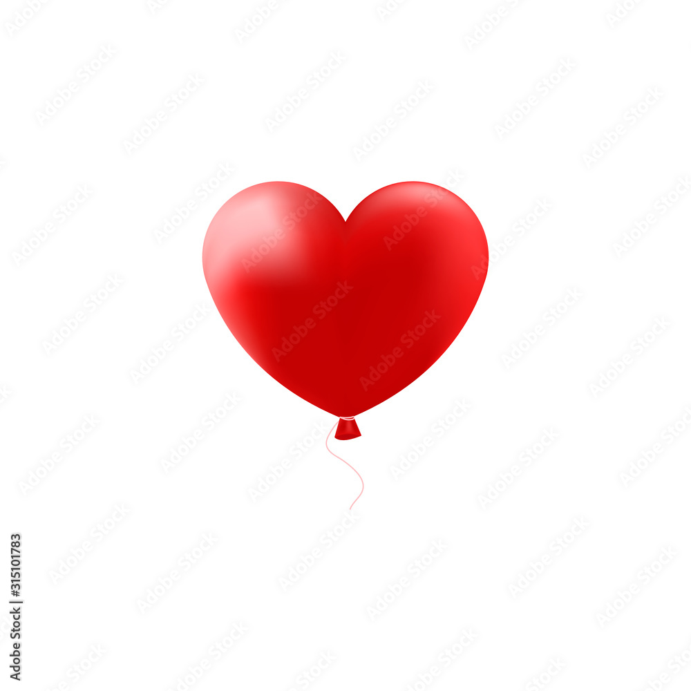 Red heart balloon. Greeting romantic card. Vector love illustration.