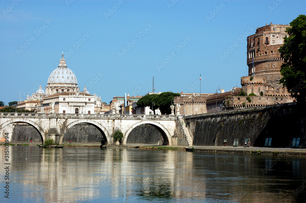 Rome view from the bridge over the Tiber river - Rome - Italy Rome view from the bridge over the Tiber river - Rome - Italy