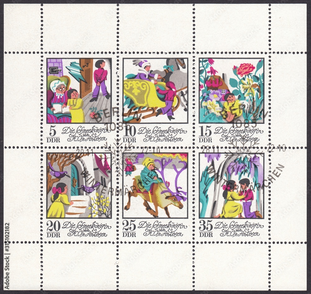Fairy tales Snowy Queen. Postmark Berlin,stamp Germany circa 1972