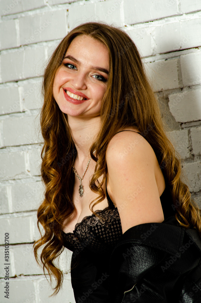 Fototapeta premium High sexy brunette lingerie studio portrait