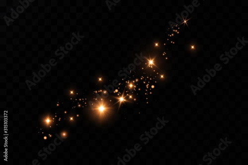 Banner with yellow dust. Light effect on beautiful banners. Dust effect. Dust particles flicker on a dark background. vector illustration. magic.Christmas.