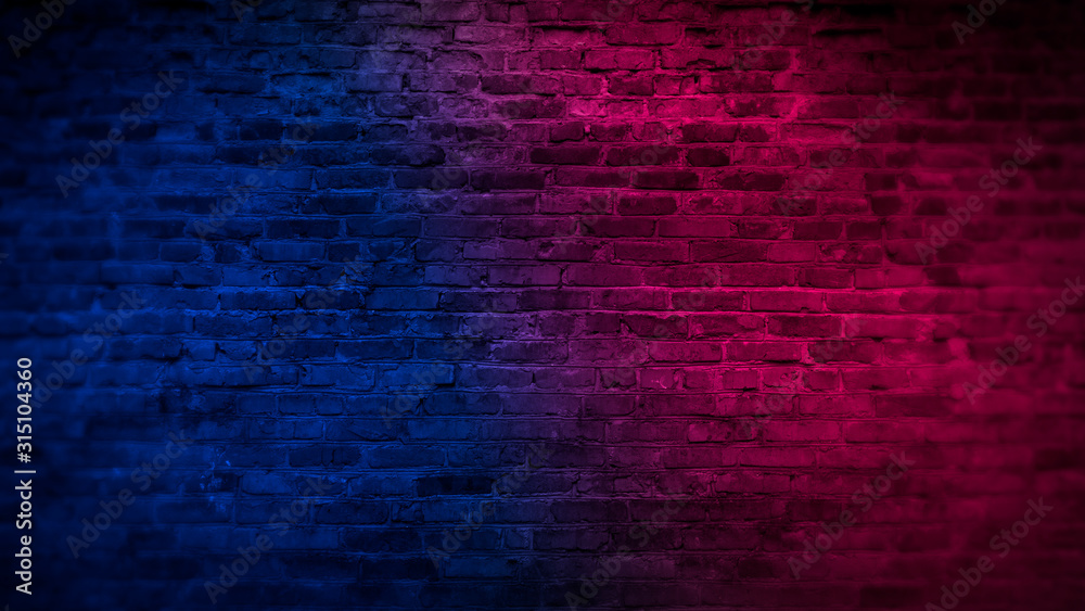 Old brick wall with neon lights. Neon shapes on brick wall background.  Stock Illustration | Adobe Stock
