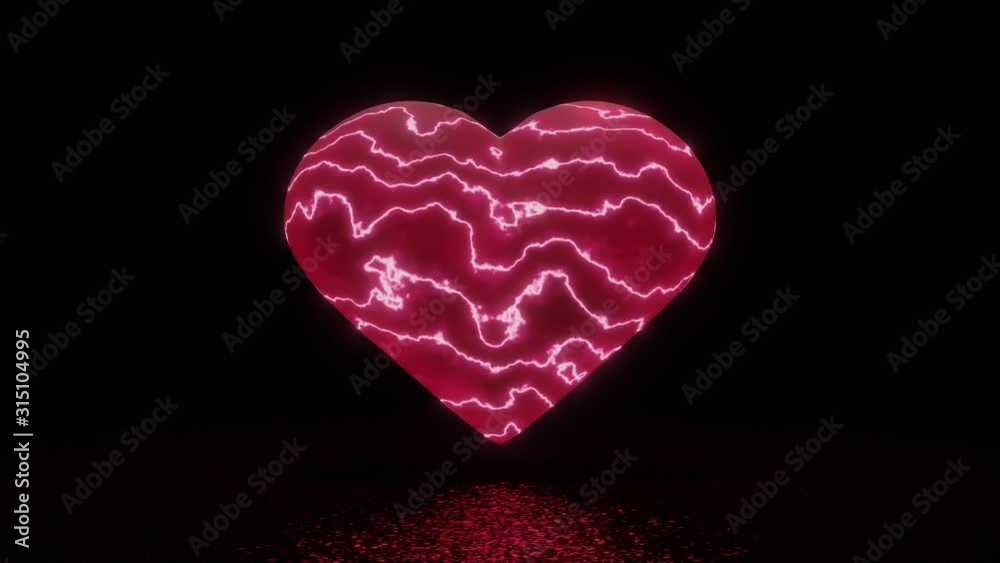 red heart with moving curving pattern on a black background, 3d, 4k, loop red heart with moving curving pattern on a black background, 3d, 4k, loop