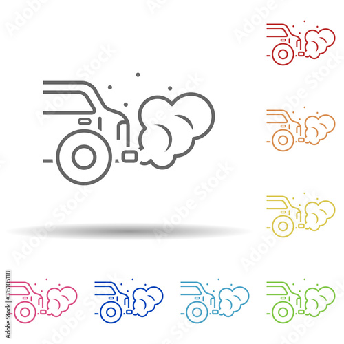 Smoke, car, garage in multi color style icon. Simple thin line, outline vector of pollution icons for ui and ux, website or mobile application