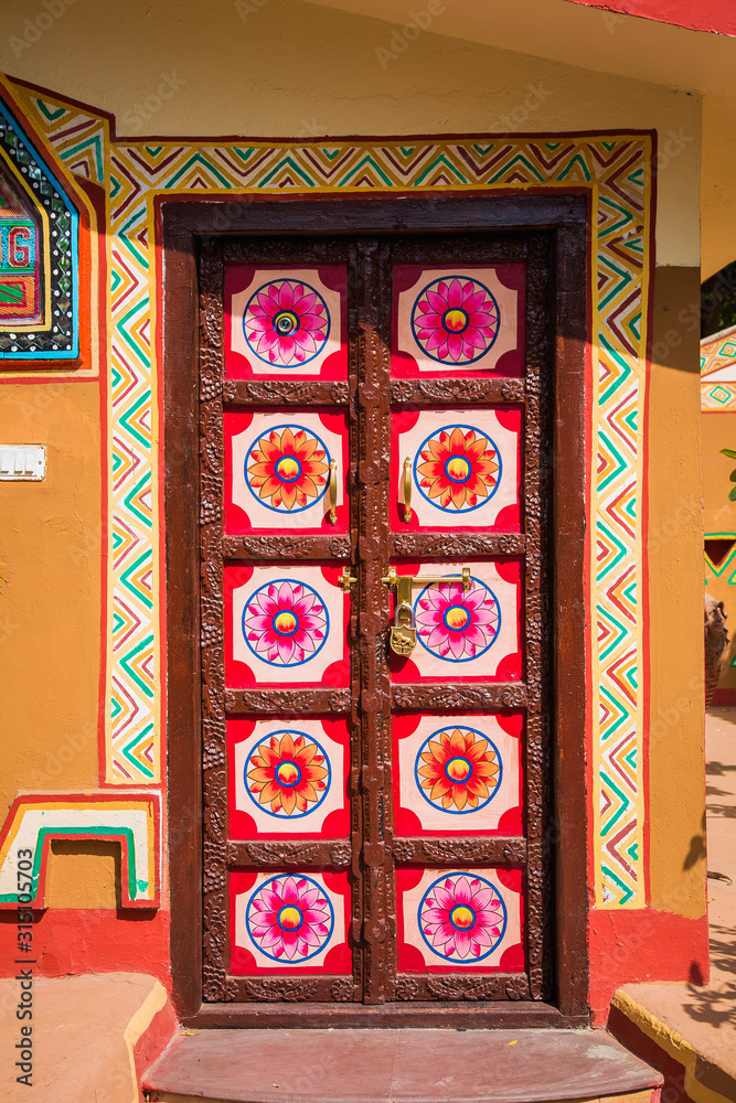 indian door. Enter in Rajasthan style home entrance, Mumbai, Maharashtra, India