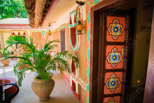 Obraz na płótnie indian door. Enter in Rajasthan style home entrance, Mumbai, Maharashtra, India w salonie