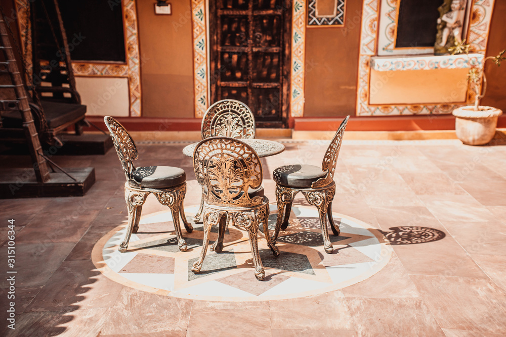 bench near indian old house