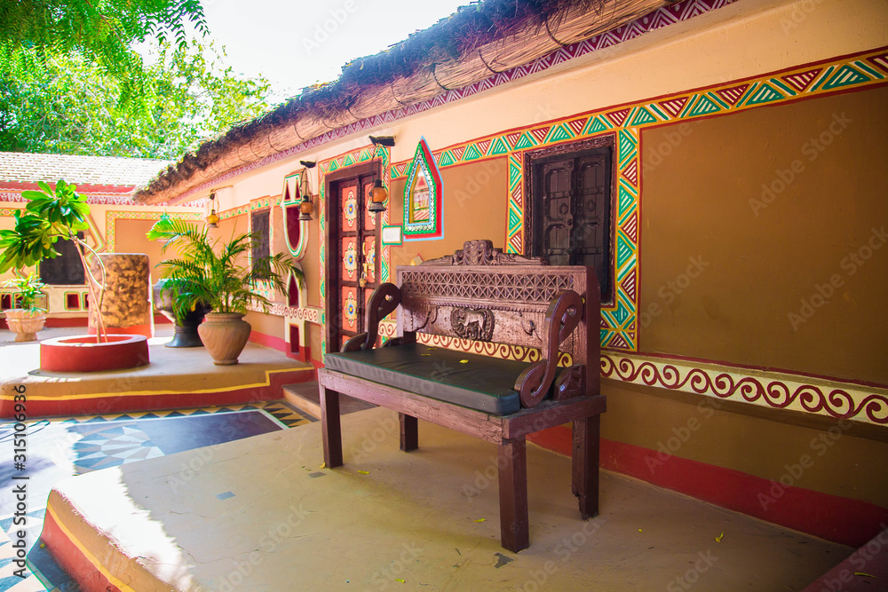 bench near indian old house