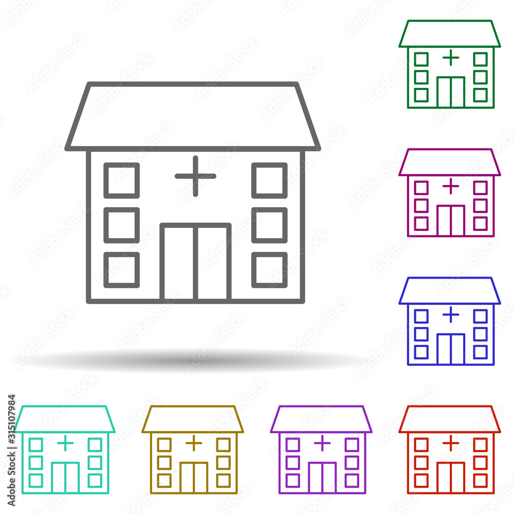 Building, clinic, hospital in multi color style icon. Simple thin line, outline vector of hospital building icons for ui and ux, website or mobile application Building, clinic, hospital in multi color style icon. Simple thin line, outline vector of hospital building icons for ui and ux, website or mobile application