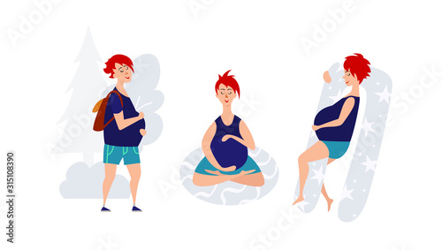 Rest of pregnant woman. pregnant woman walking, meditating, sleeping