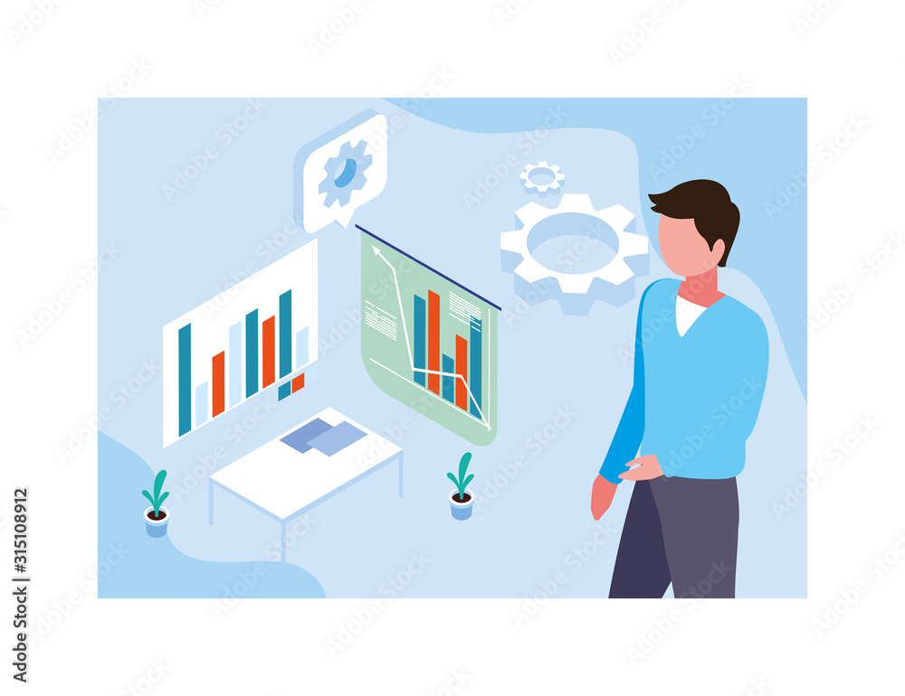 man with graphs in front, business working processes man with graphs in front, business working processes