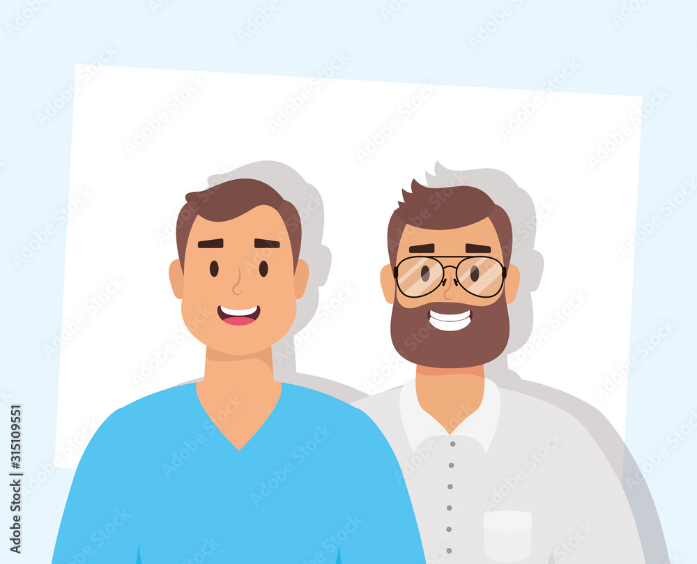 elegant young men with beard avatars characters