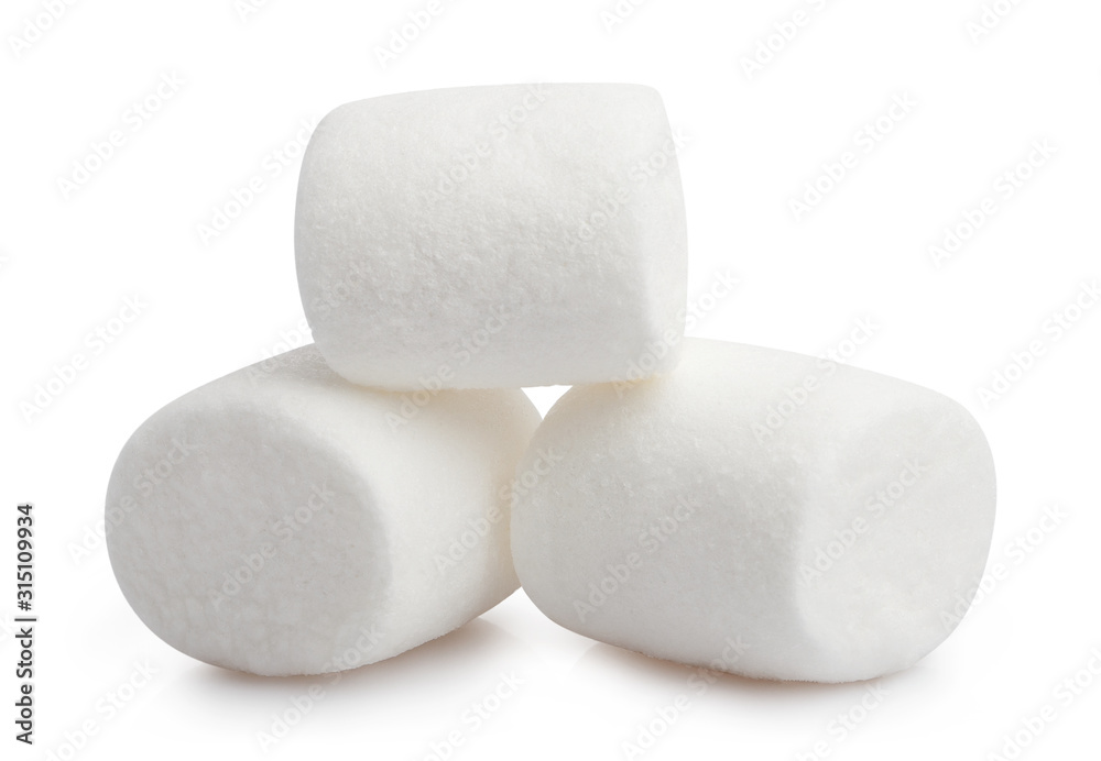 Heap of delicious marshmallows, isolated on white background