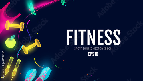 Fittnes and sport shining background. Shining equipment.
