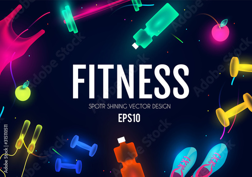 Fittnes and sport shining background. Shining equipment.
