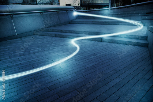 Fiber optic light trail communication technology streaming, concept